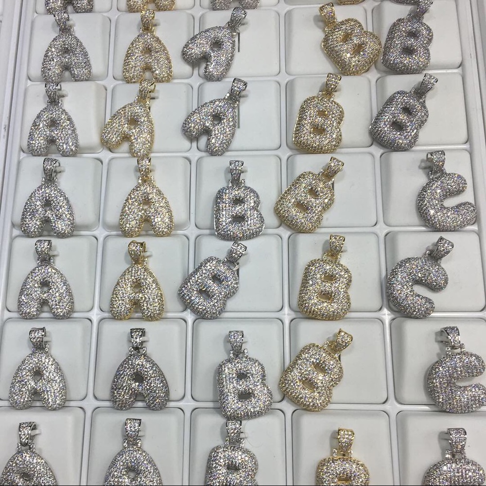 925 Sterling Silver Bubble Letter A-Z with Chain